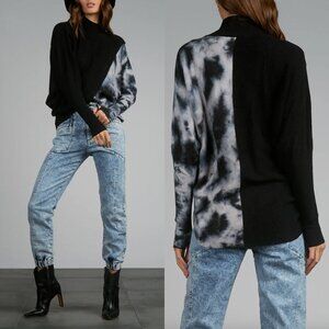 $97 Elan Black Ribbed Tie Dye Boone Crossover Pullover Mock Neck Sweater Small